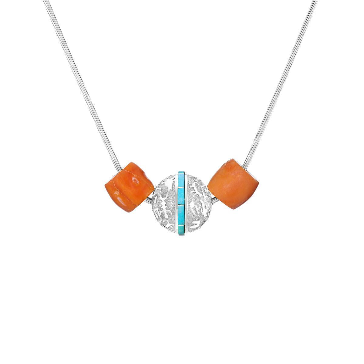 Rock Art Bead (Turquoise & Coral)-Jewelry-Nighthorse-Sorrel Sky Gallery