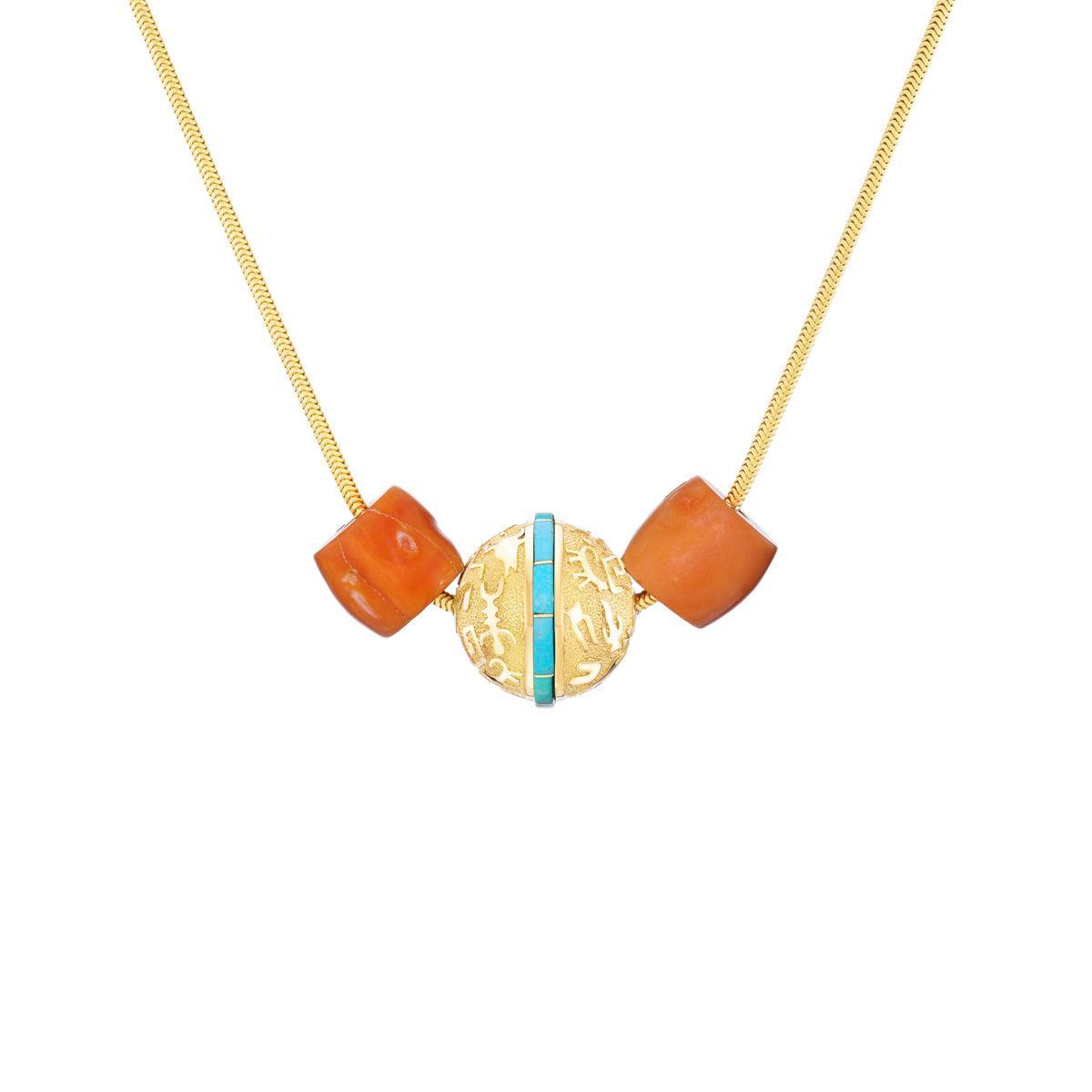 Rock Art Bead (Turquoise & Coral)-Jewelry-Nighthorse-Sorrel Sky Gallery