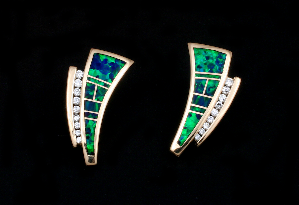 14K Gold Diamond/Opal Earrings-Jewelry-Ray Tracey-Sorrel Sky Gallery