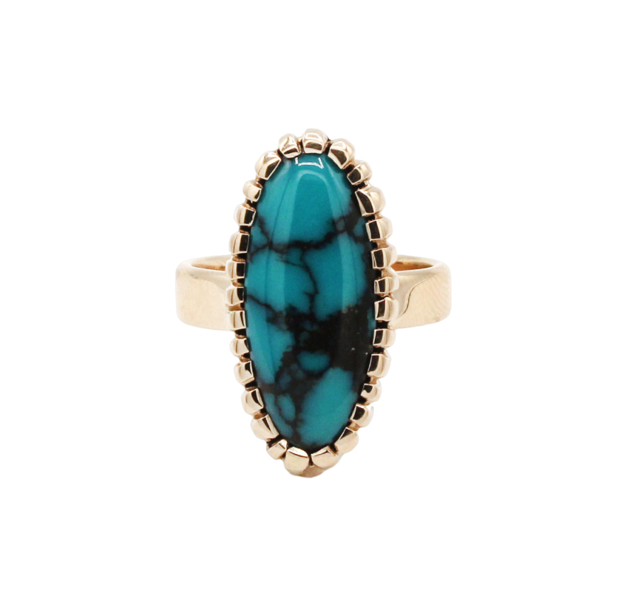 14K Gold Indian Mountain Turquoise Ring-Jewelry-Ray Tracey-Sorrel Sky Gallery