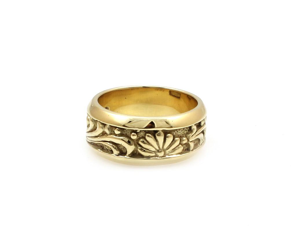 14k Gold Carved Wide Band Ring-Jewelry-Ray Tracey-Sorrel Sky Gallery