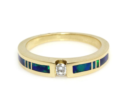 14k Gold Diamond with Opal Inlay Band Ring-Jewelry-Ray Tracey-Sorrel Sky Gallery