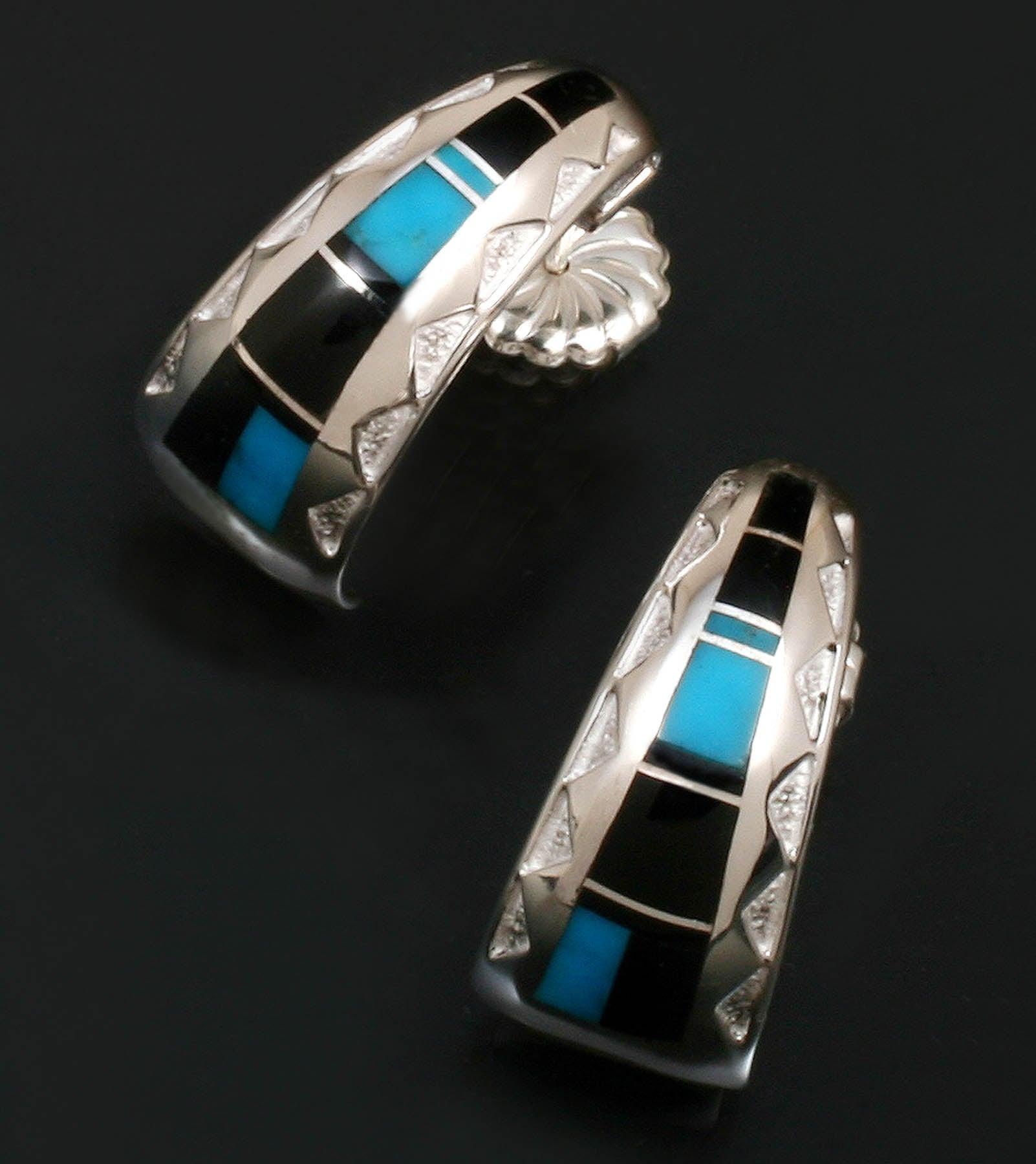 Inlaid Half Hoop Earrings-Jewelry-Ray Tracey-Sorrel Sky Gallery