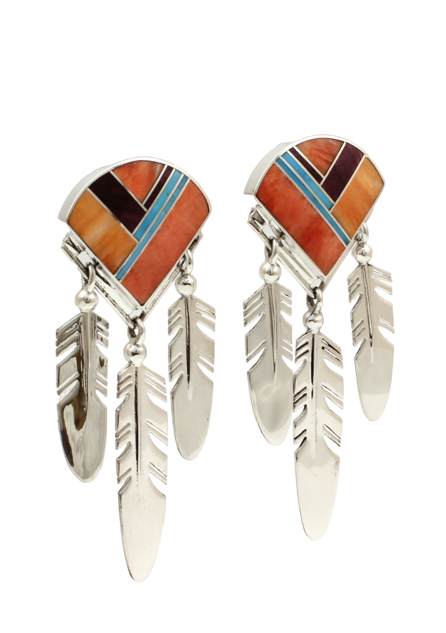 Inlay Three Feather Earrings-Jewelry-Ray Tracey-Sorrel Sky Gallery