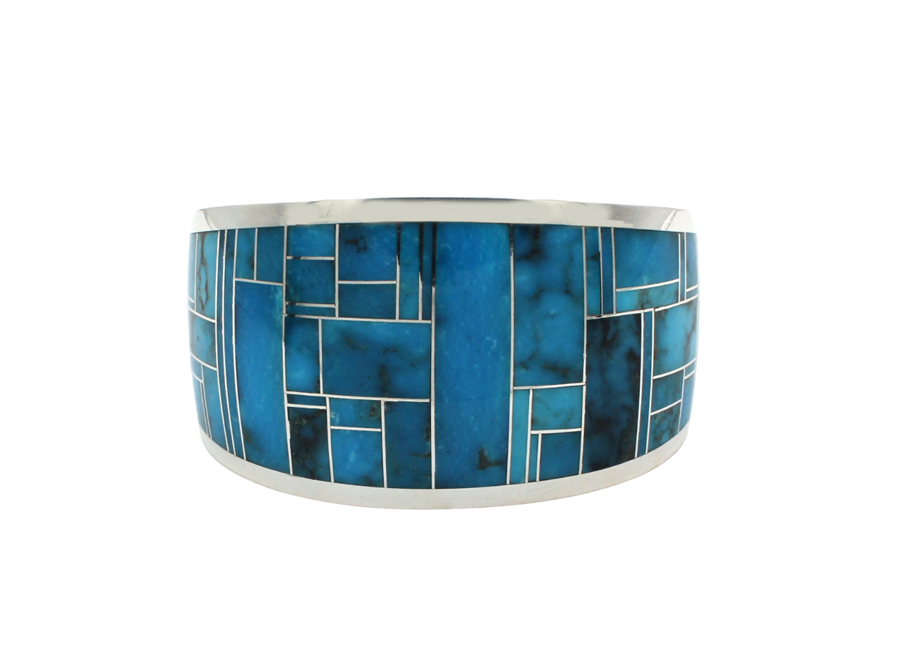 Kingman Turquoise Inlaid Cuff Bracelet-Jewelry-Ray Tracey-Sorrel Sky Gallery