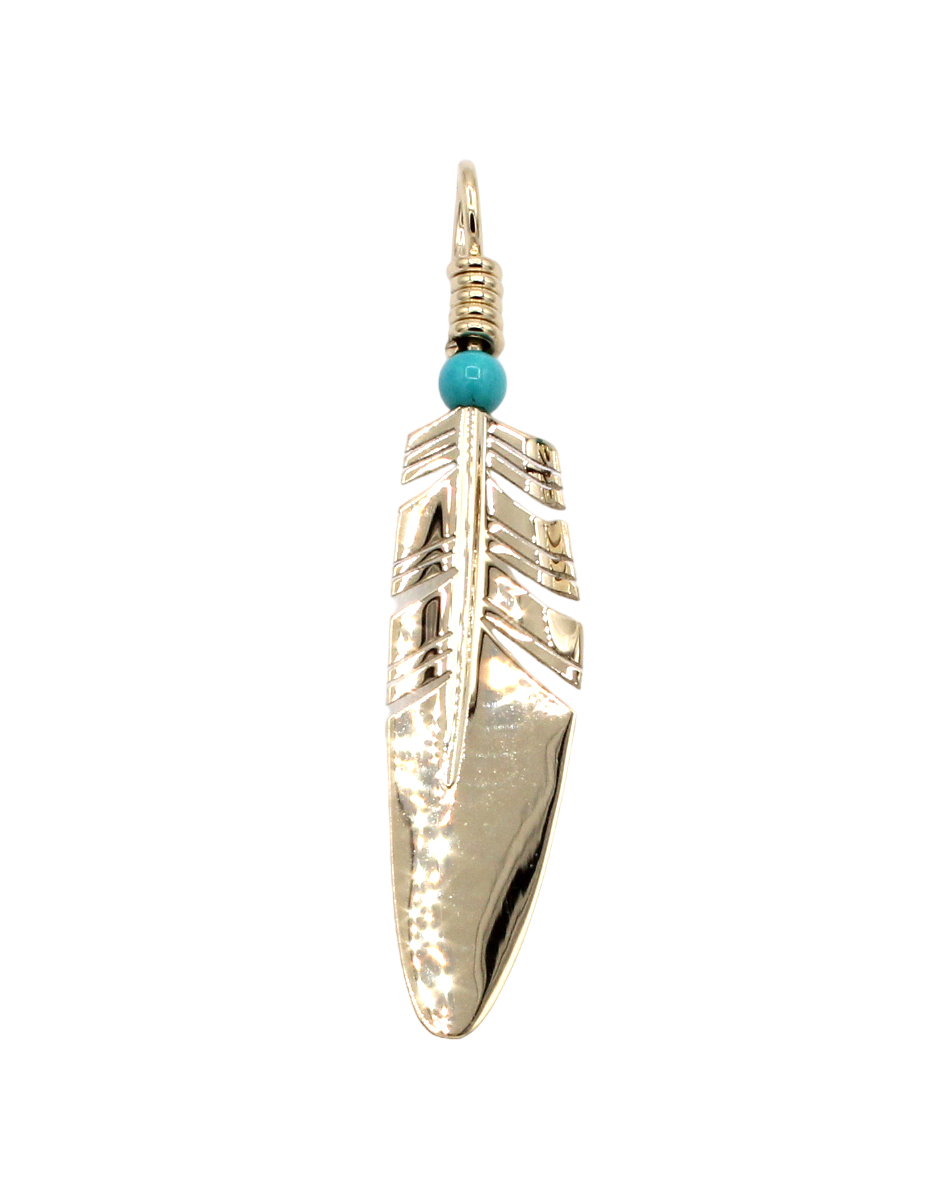 Medium Gold Feather Pendant with Turquoise-Jewelry-Ray Tracey-Sorrel Sky Gallery