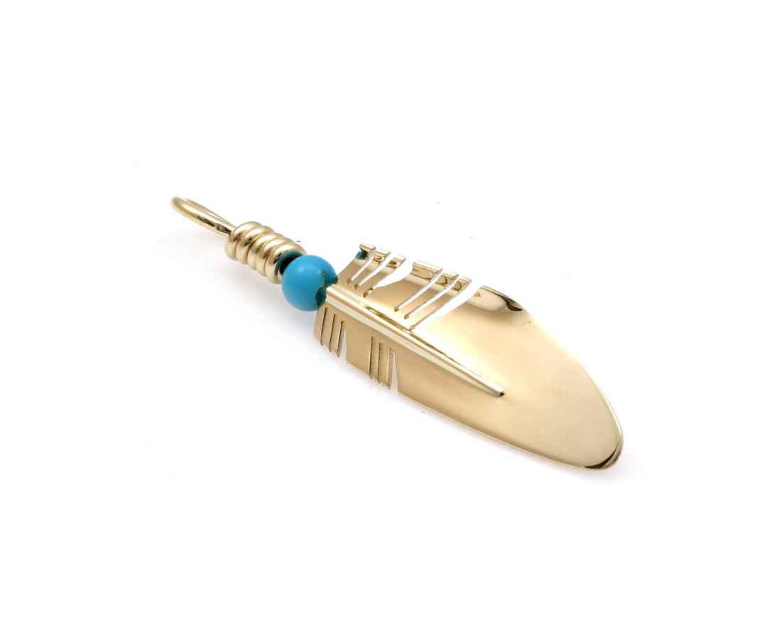 Small Gold Feather Pendant with Turquoise-Jewelry-Ray Tracey-Sorrel Sky Gallery