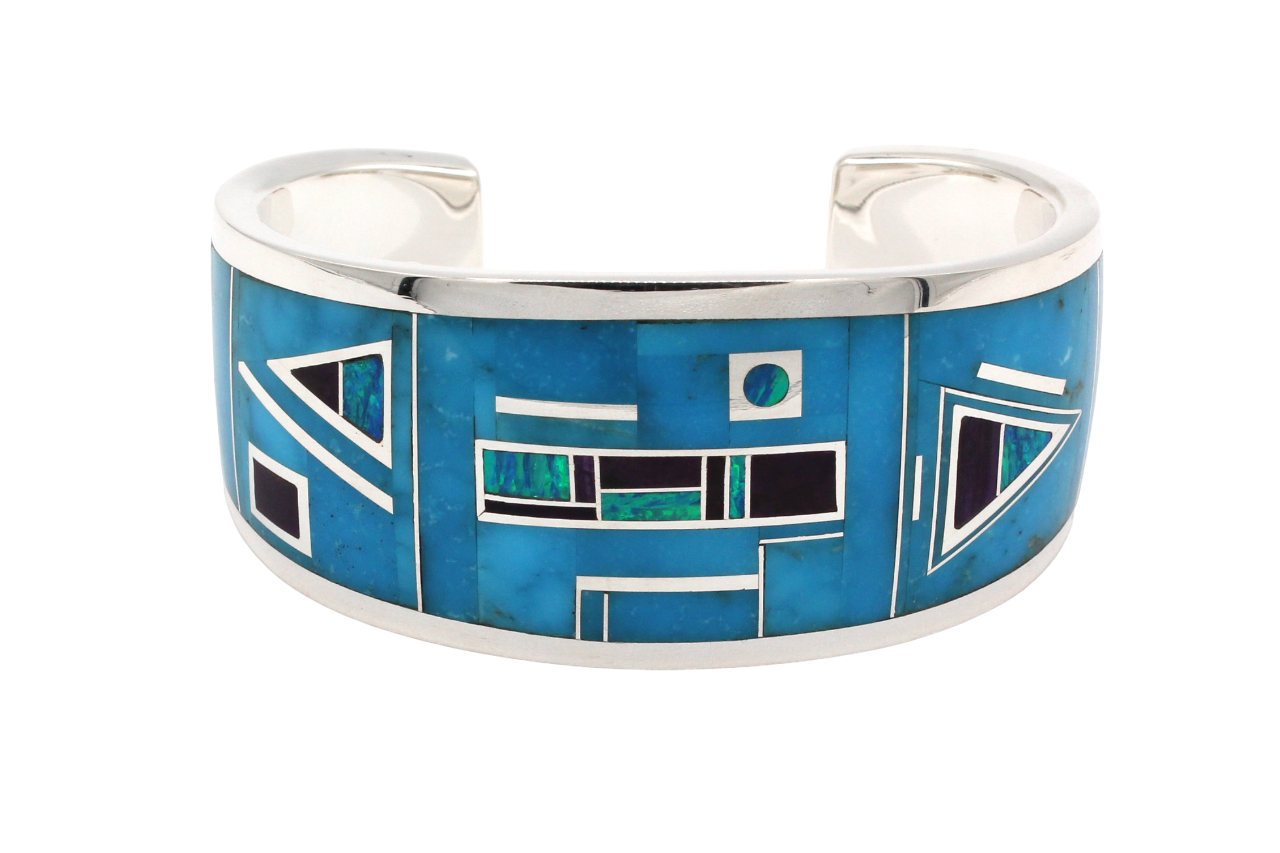 Turquoise and Opal Inlaid Cuff Bracelet-Jewelry-Ray Tracey-Sorrel Sky Gallery