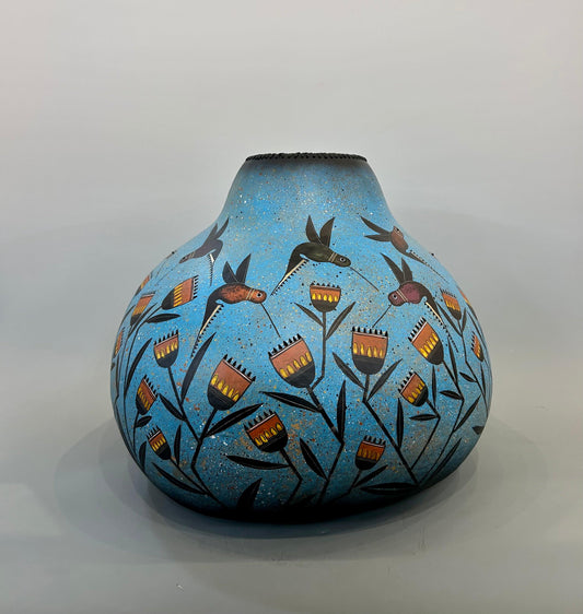 Large Blue Hummingbird Gourd Bowl-Gourd-Robert Rivera-Sorrel Sky Gallery