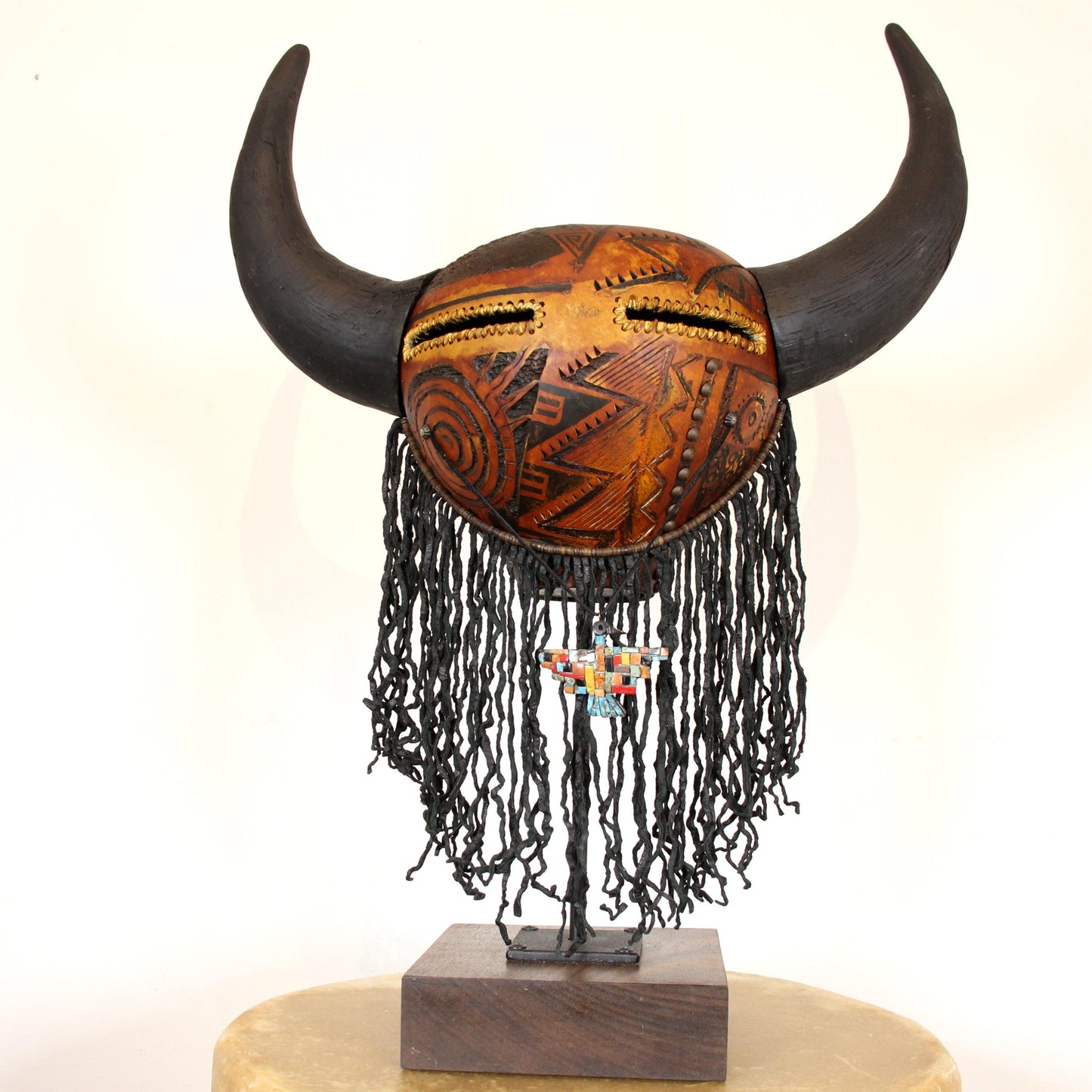 Buffalo Mask on Stand-Sculpture-Robert Rivera-Sorrel Sky Gallery