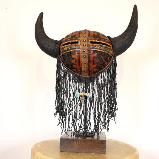 Buffalo Mask on Stand-Sculpture-Robert Rivera-Sorrel Sky Gallery
