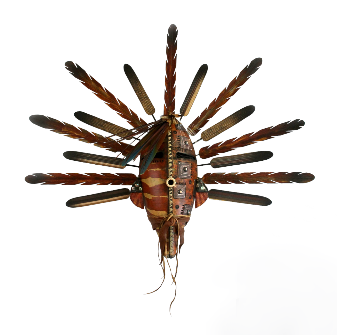 Contemporary Mask with Feathers-Sculpture-Robert Rivera-Sorrel Sky Gallery