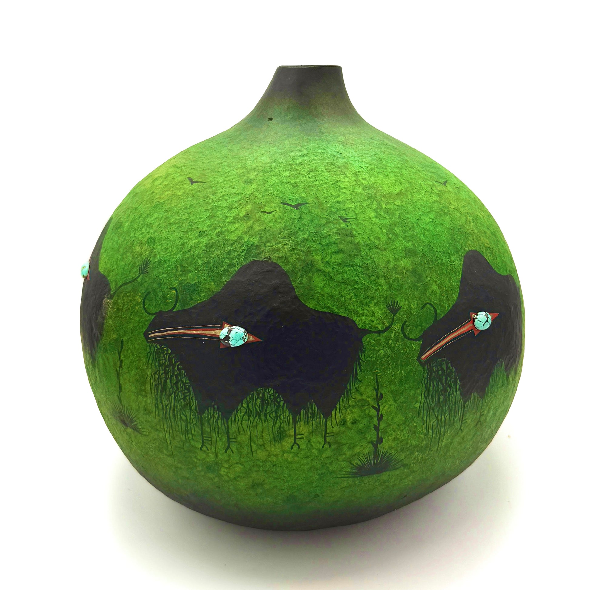 Green Buffalo Bowl-Sculpture-Robert Rivera-Sorrel Sky Gallery