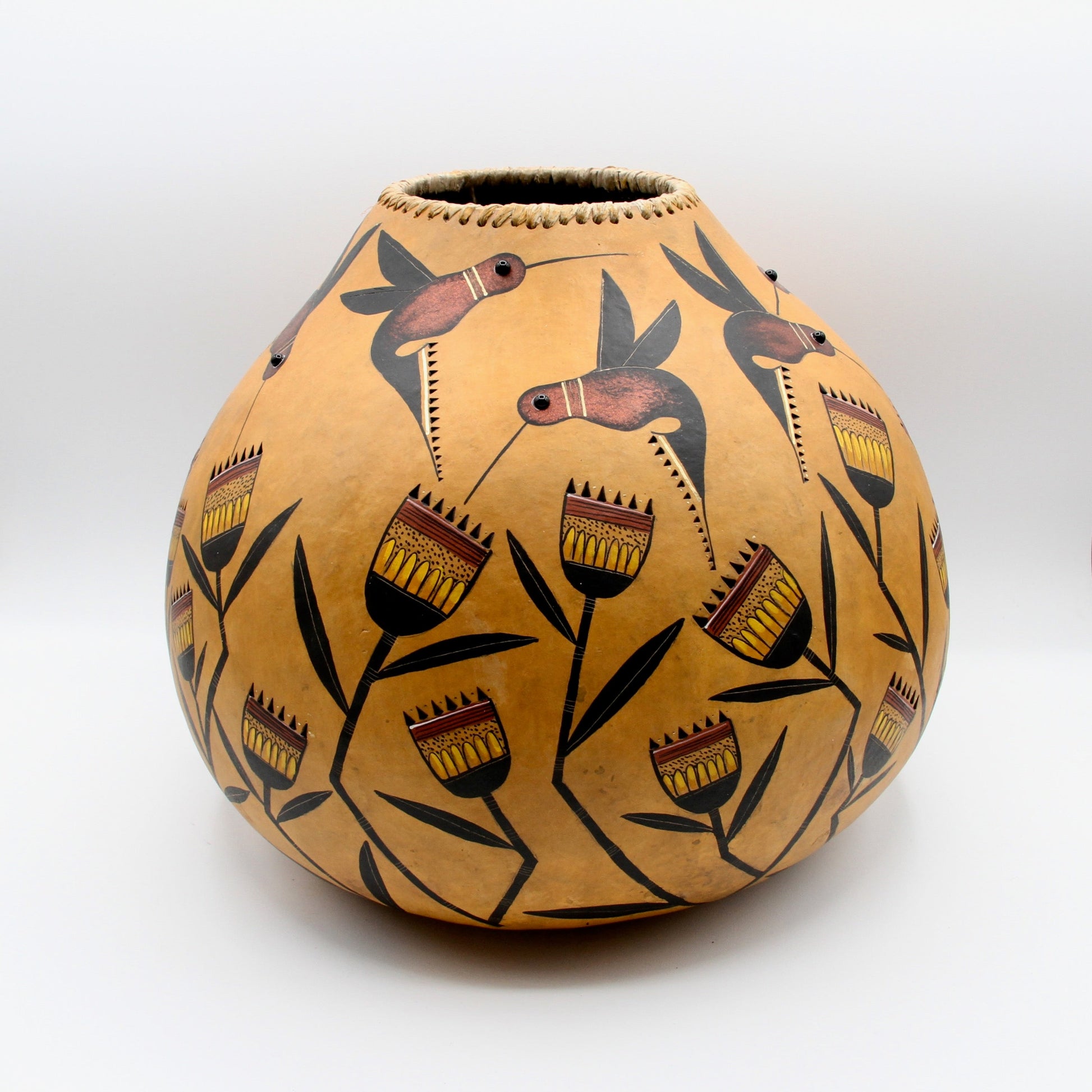 Large Tan Hummingbird Gourd Bowl-Sculpture-Robert Rivera-Sorrel Sky Gallery