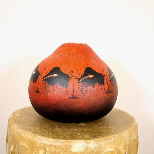 Red Buffalo Gourd Bowl-Sculpture-Robert Rivera-Sorrel Sky Gallery