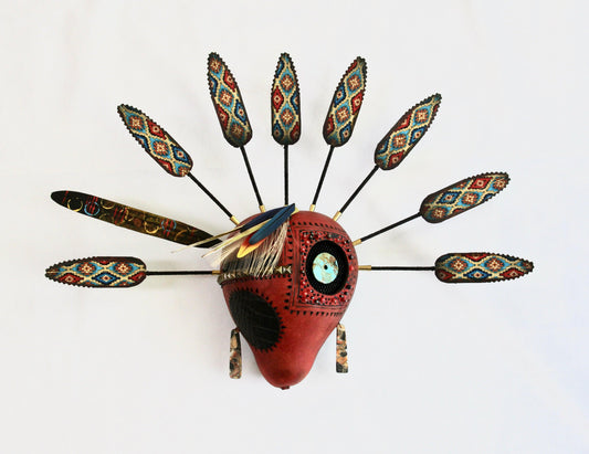 Red Mask with Turquoise Eye-Sculpture-Robert Rivera-Sorrel Sky Gallery