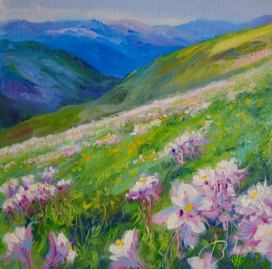 Columbine Flower Field-Painting-Roberto Ugalde-Sorrel Sky Gallery