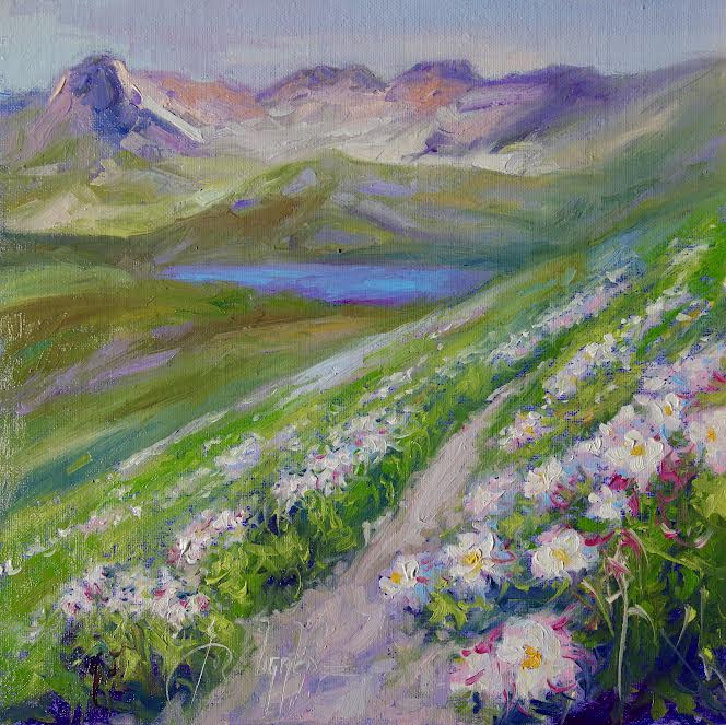 Columbines on Red Mountain-Painting-Roberto Ugalde-Sorrel Sky Gallery