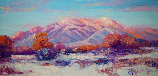 Winter Sunset Over Taos Pueblo-Painting-Roberto Ugalde-Sorrel Sky Gallery