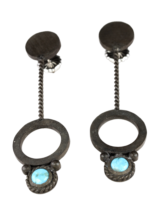 Black Drop Earrings with Sleeping Beauty Turquoise-Jewelry-Shane Hendren-Sorrel Sky Gallery
