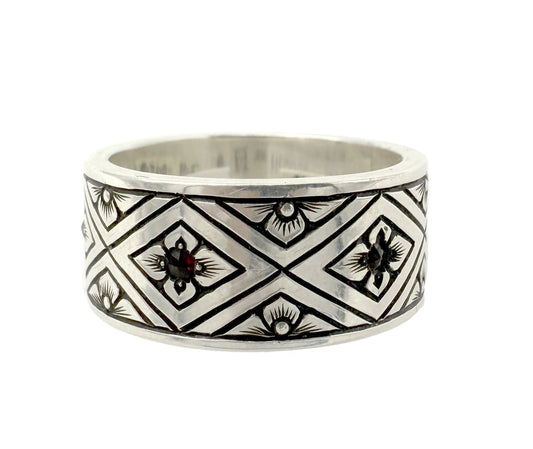 Engraved Ring with Garnet-Jewelry-Shane Hendren-Sorrel Sky Gallery