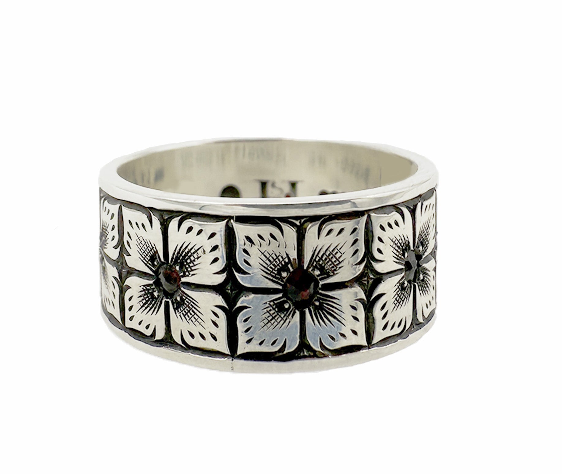 Engraved Ring with Garnet-Jewelry-Shane Hendren-Sorrel Sky Gallery