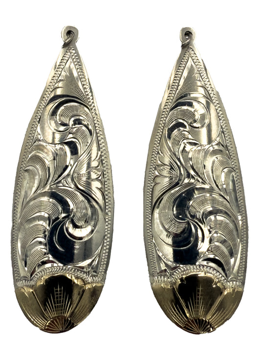 Engraved Teardrop Flower Earrings-Jewelry-Shane Hendren-Sorrel Sky Gallery