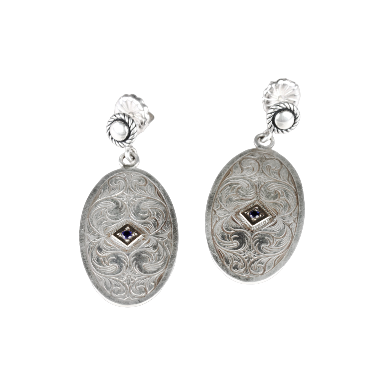 Oval Drop Earrings with Sapphire-Jewelry-Shane Hendren-Sorrel Sky Gallery