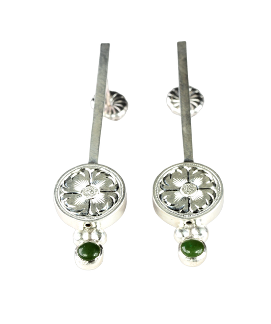Round Drop Earrings with Jade-Jewelry-Shane Hendren-Sorrel Sky Gallery