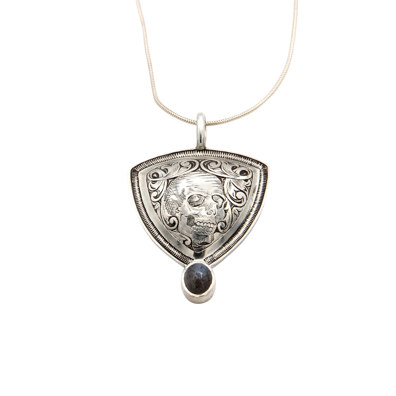 Skull with Agate Engraved Pendant-Jewelry-Shane Hendren-Sorrel Sky Gallery