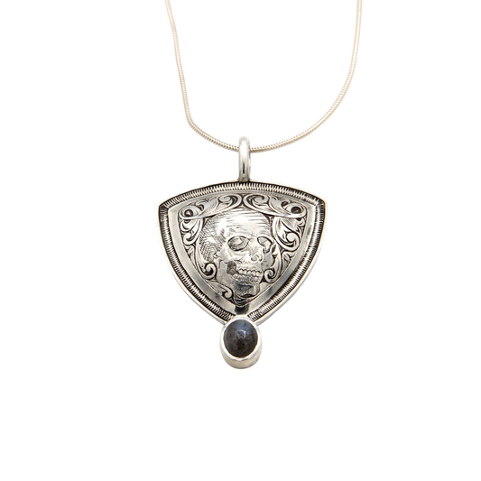 Skull with Agate Engraved Pendant-Jewelry-Shane Hendren-Sorrel Sky Gallery