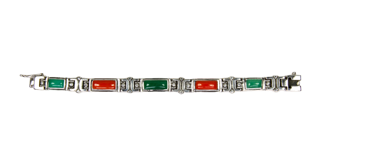 Chrysoprase and Coral Link Bracelet-Jewelry-Shreve Saville-Sorrel Sky Gallery