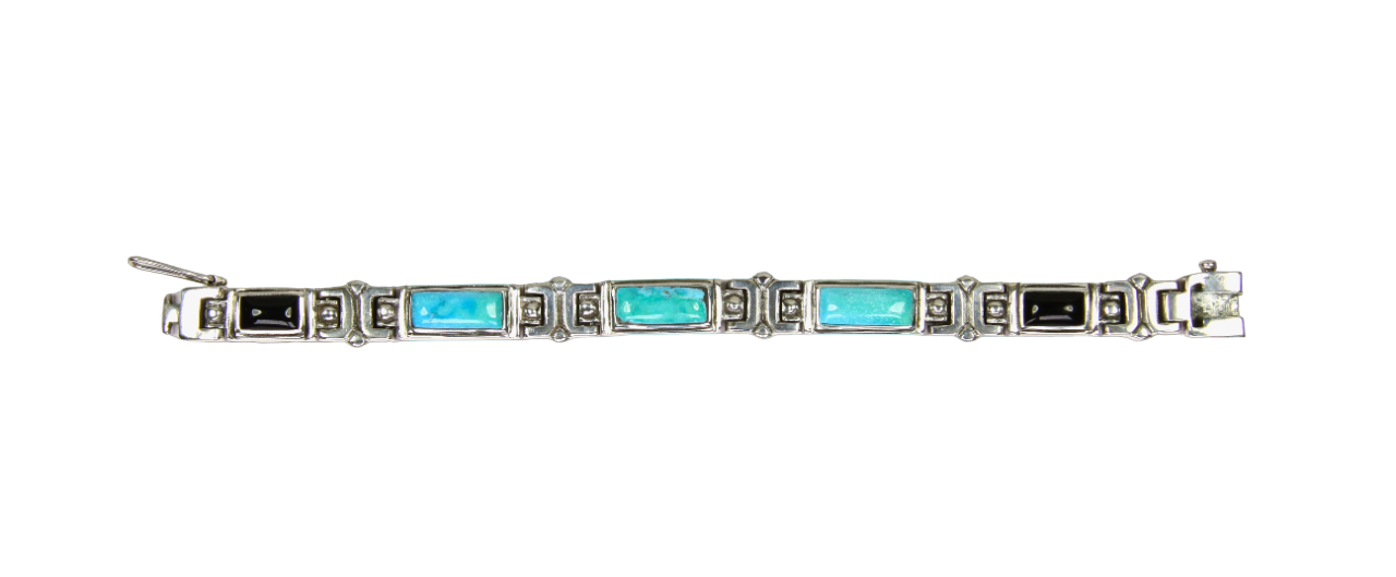 Obsidian and Blue Oasis Link Bracelet-Jewelry-Shreve Saville-Sorrel Sky Gallery