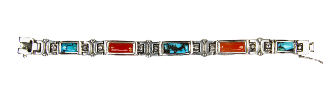 Thunder Mountain and Coral Link Bracelet-Jewelry-Shreve Saville-Sorrel Sky Gallery