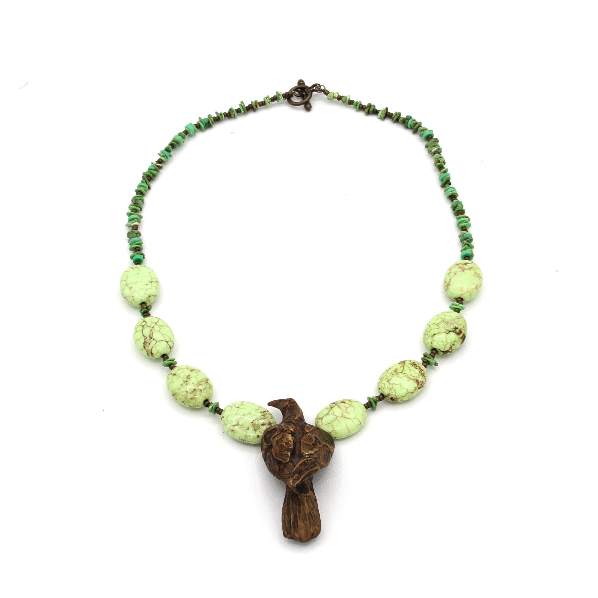 Gaspeite Necklace w/ Bronze Raven Heart Pendant-Jewelry-Star Liana York-Sorrel Sky Gallery