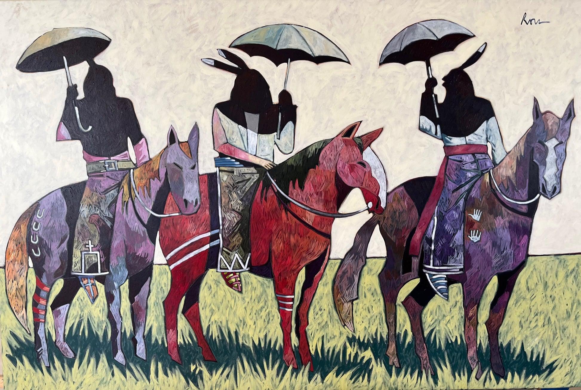 Indians with Umbrellas-Painting-Thom Ross-Sorrel Sky Gallery