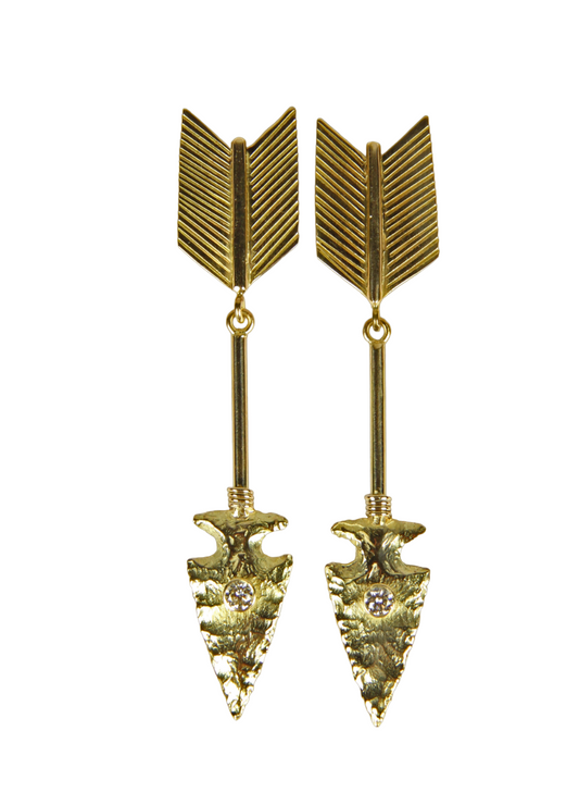18K Gold Arrowhead and White Diamond Earrings-Jewelry-Victoria Adams-Sorrel Sky Gallery