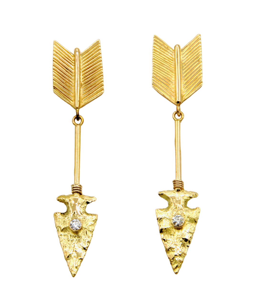 18K Gold Arrowhead and White Diamond Earrings