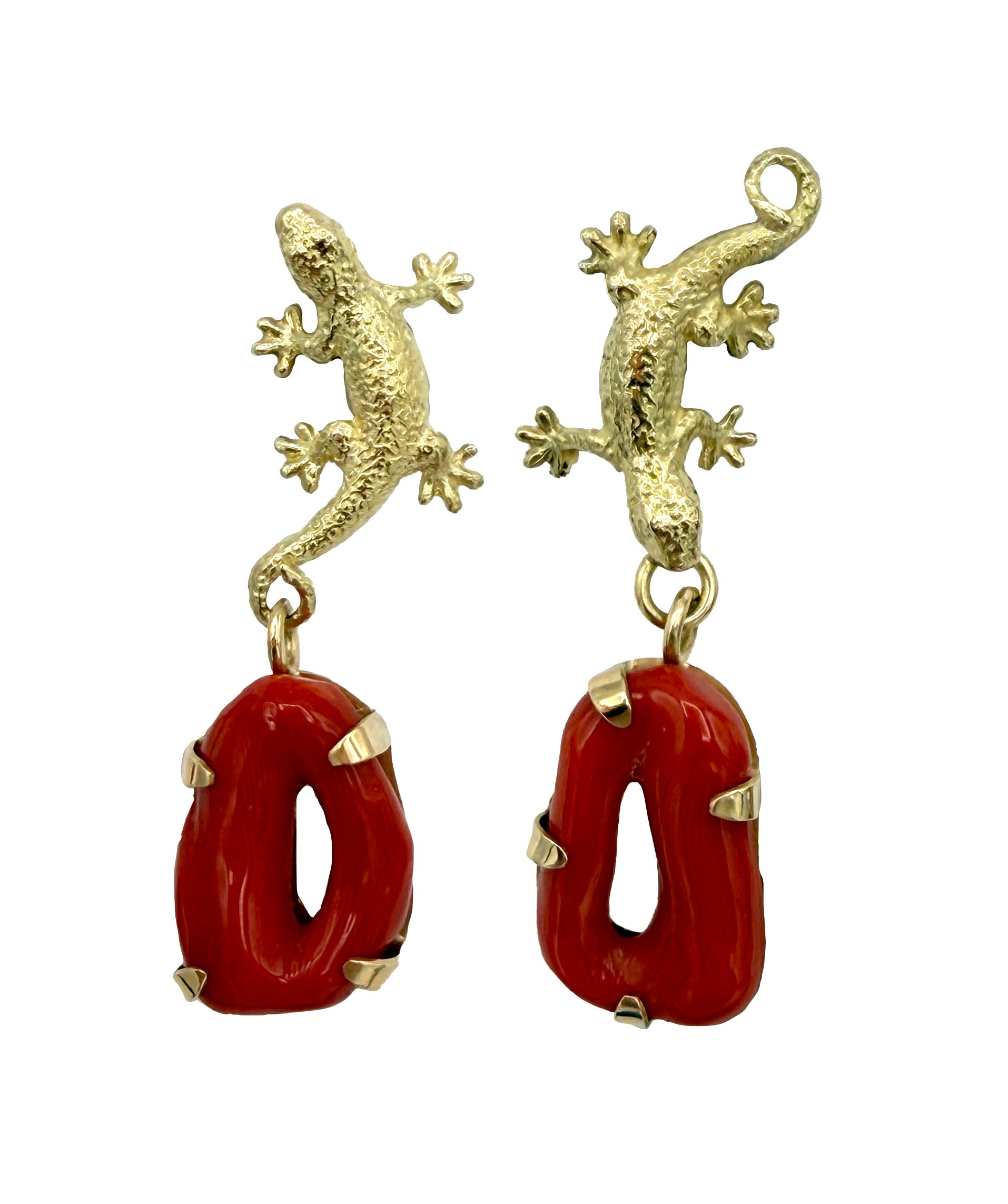 Red Coral Lizard Earrings-Jewelry-Victoria Adams-Sorrel Sky Gallery