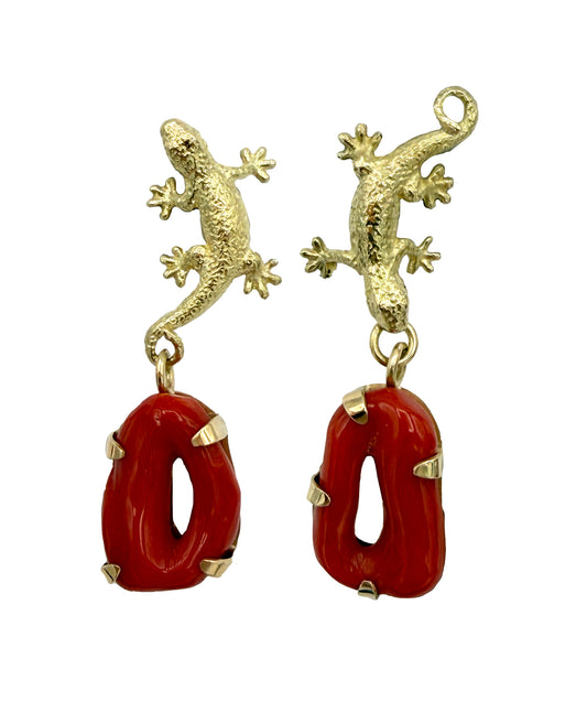 Red Coral Lizard Earrings-Jewelry-Victoria Adams-Sorrel Sky Gallery