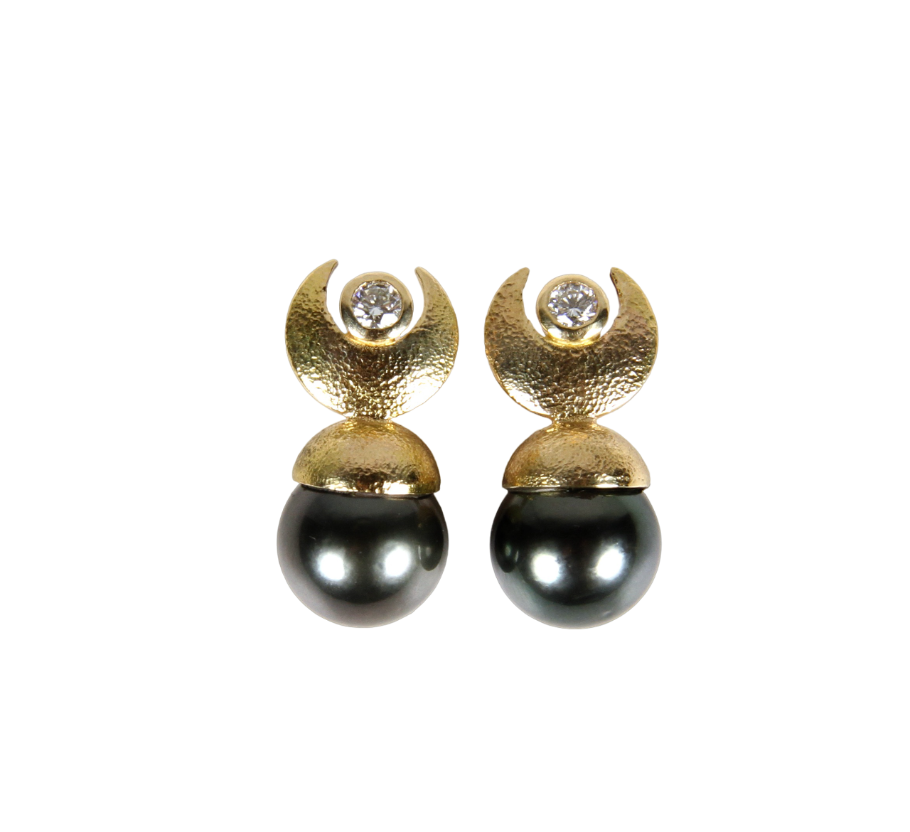 Tahitian Pearl and New Moon Earrings-Jewelry-Victoria Adams-Sorrel Sky Gallery