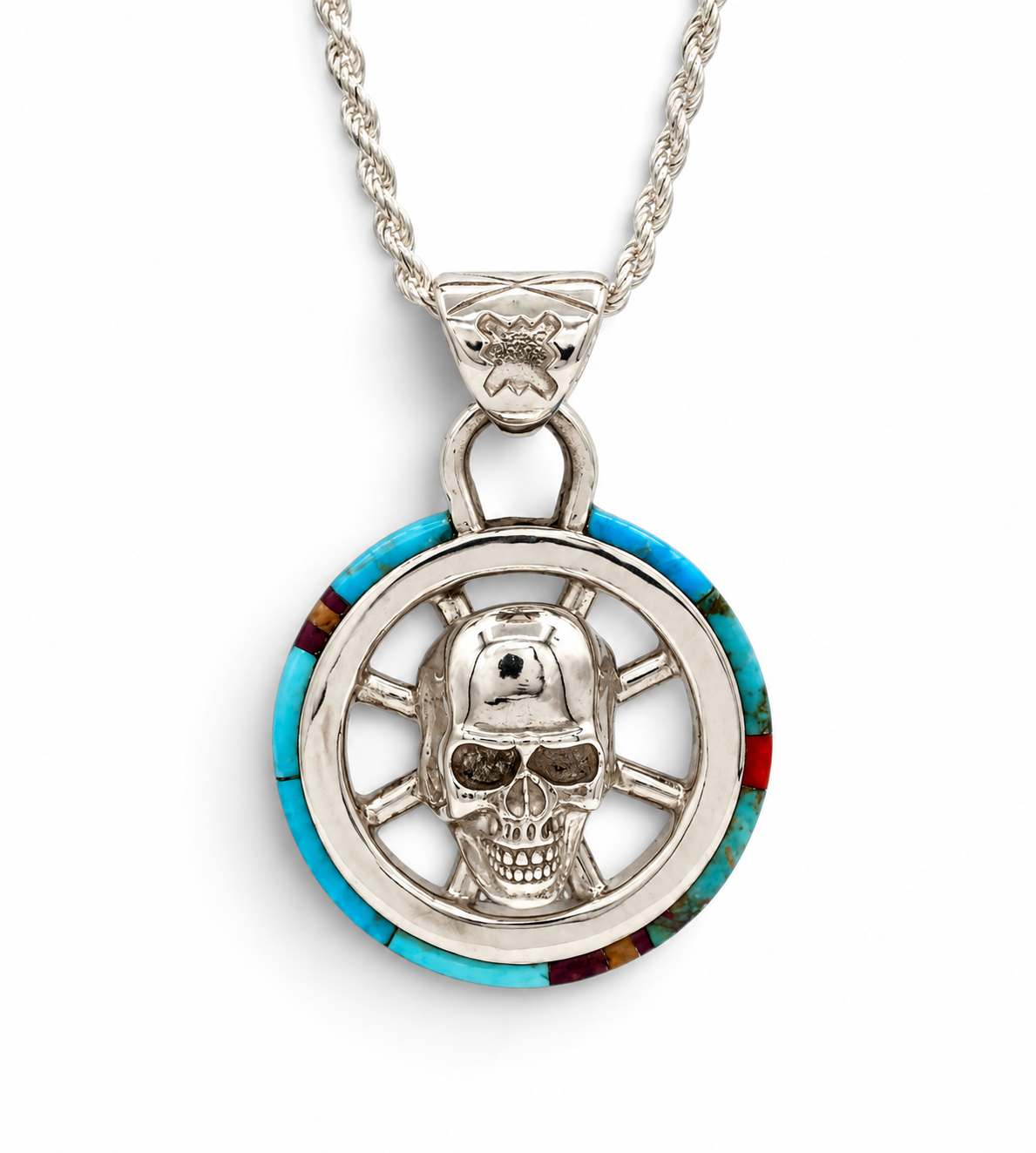 Wagon Wheel with Skull Pendant-Jewelry-Ben Nighthorse-Sorrel Sky Gallery