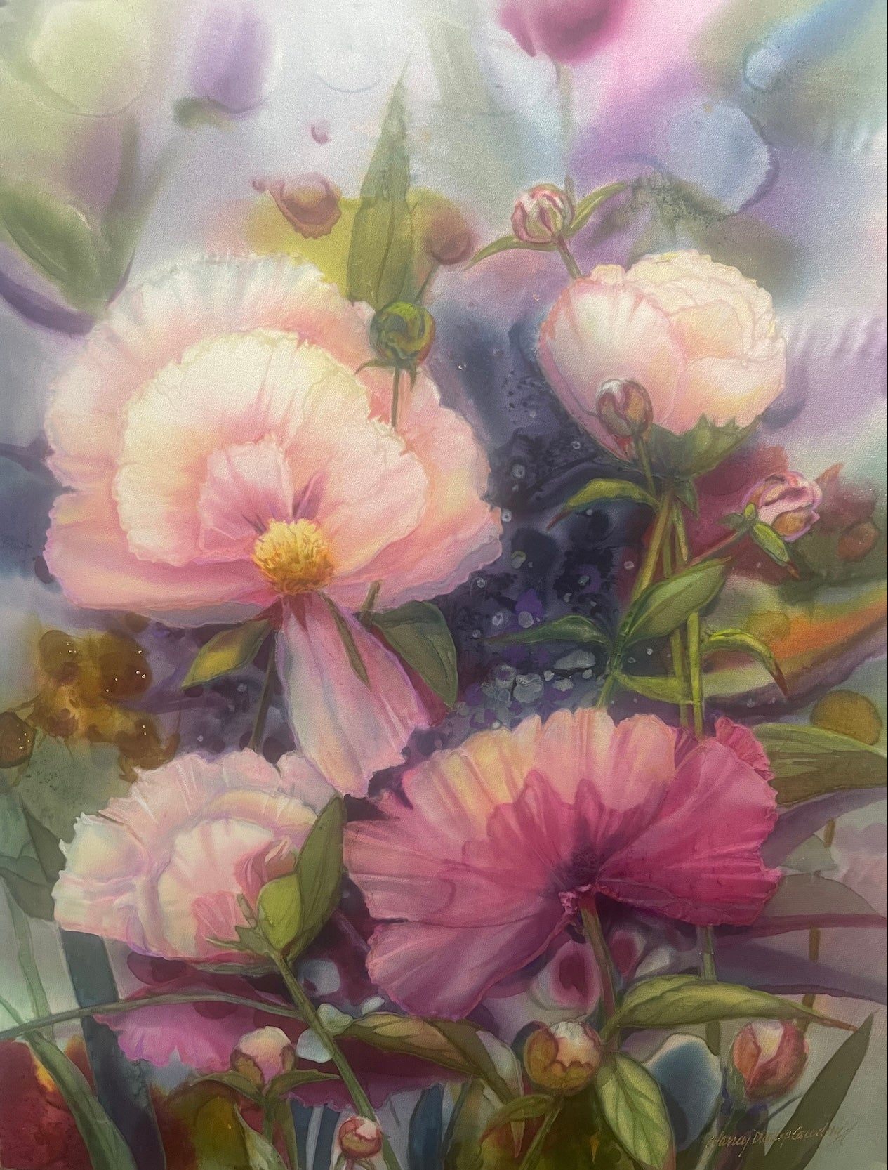 Sarah Bernhardt Peonies-Mixed-Media Original-Nancy Dunlop Cawdrey-Sorrel Sky Gallery