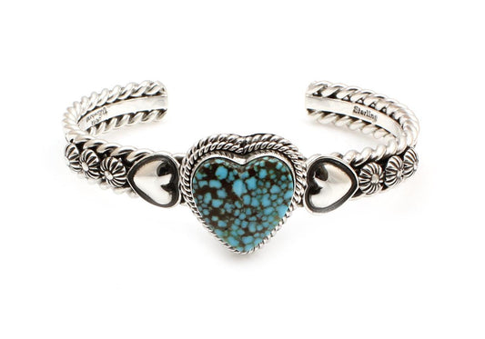 Kingman Heart Turquoise Cuff Bracelet-Jewelry-Artie Yellowhorse-Sorrel Sky Gallery