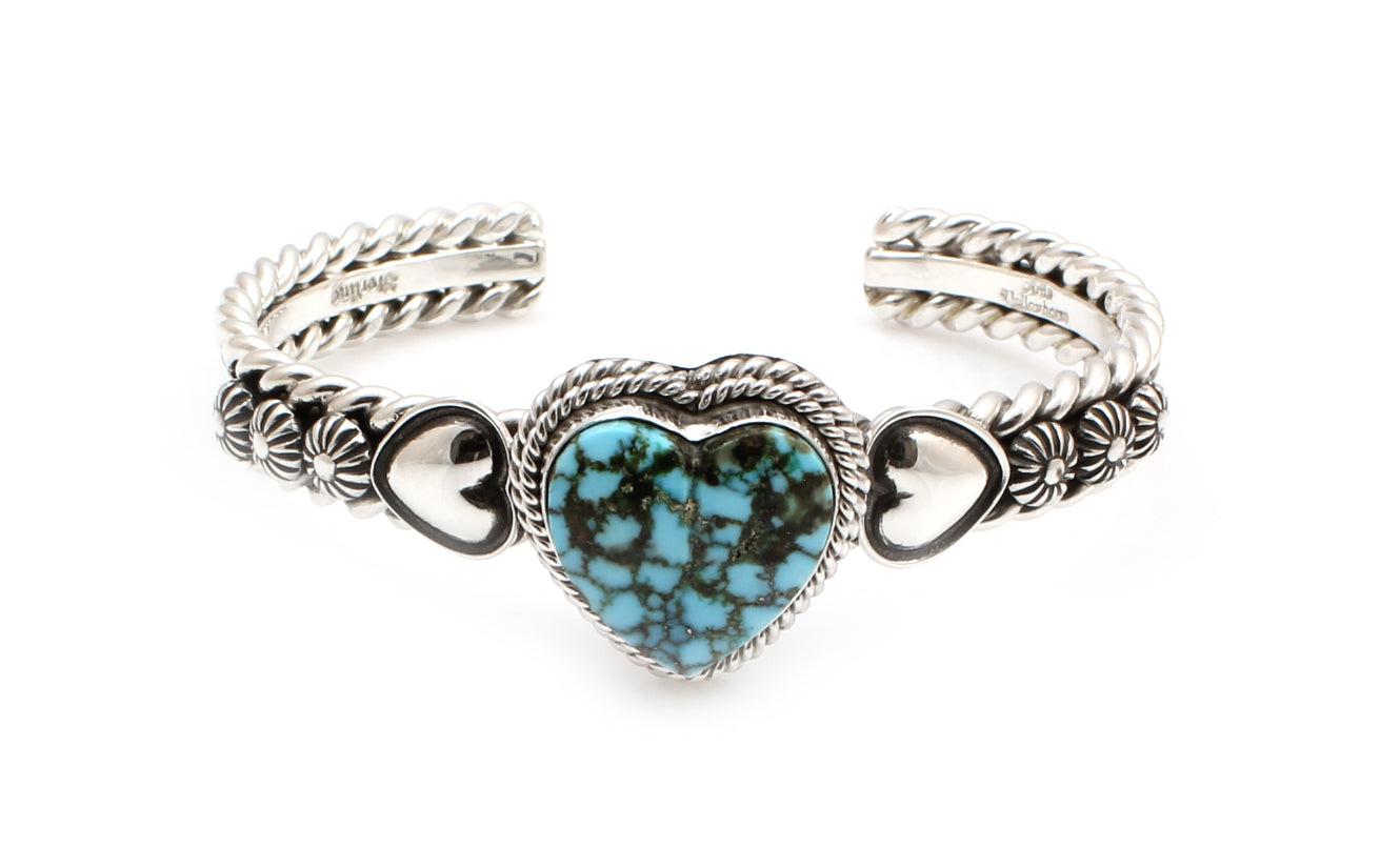 Kingman Heart Turquoise Cuff Bracelet-Jewelry-Artie Yellowhorse-Sorrel Sky Gallery
