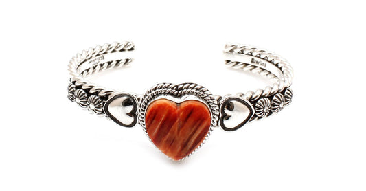 Orange Spiny Oyster Heart Cuff Bracelet-Jewelry-Artie Yellowhorse-Sorrel Sky Gallery
