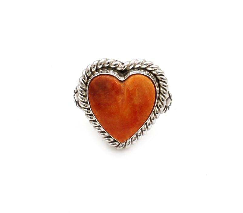Orange Spiny Oyster Heart Ring-Jewelry-Artie Yellowhorse-Sorrel Sky Gallery