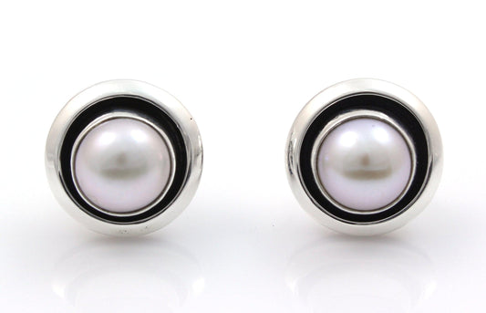 Pearl Shadowbox Post Earrings-Jewelry-Artie Yellowhorse-Sorrel Sky Gallery