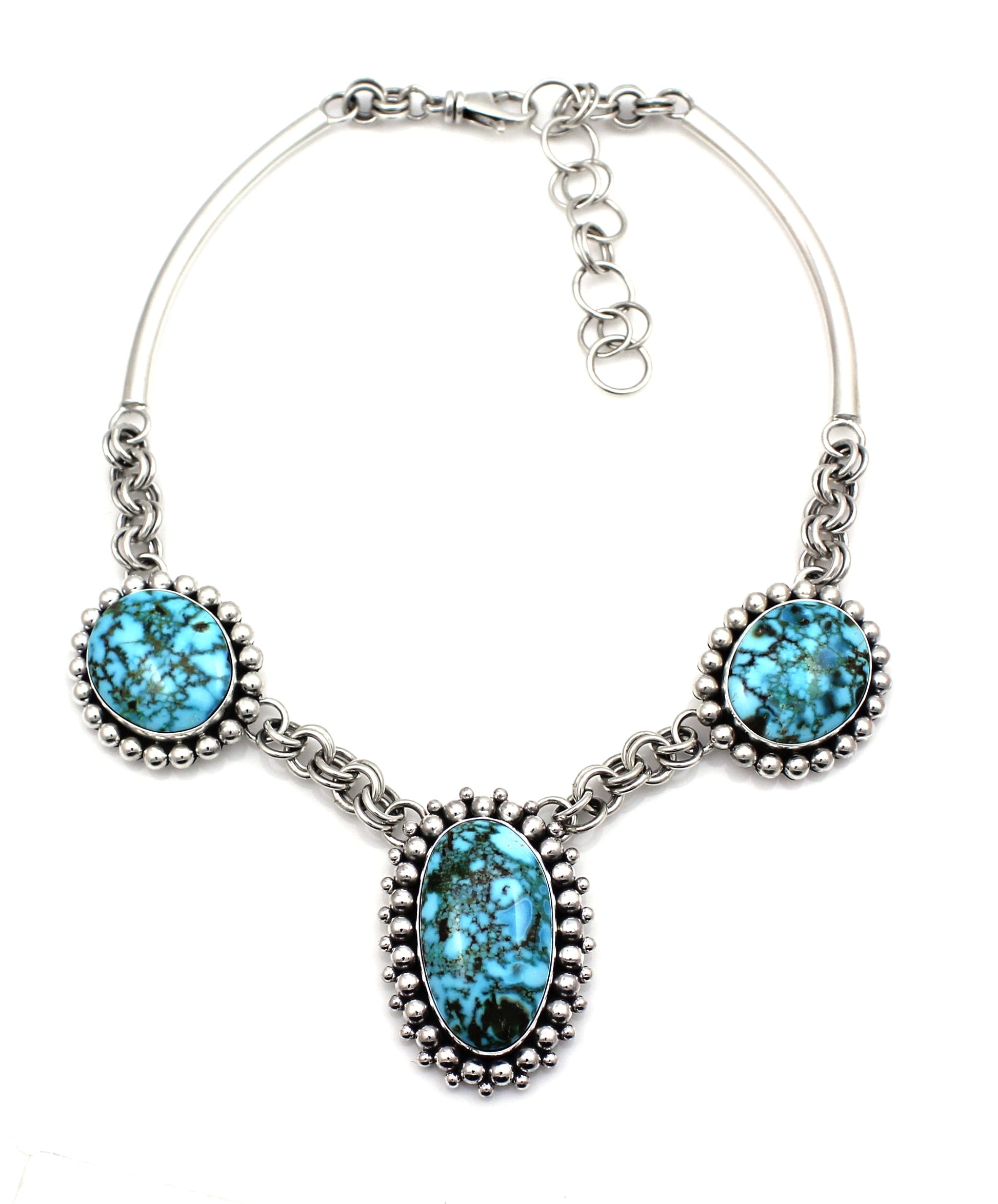 Three Stone Kingman Turquoise Necklace-Jewelry-Artie Yellowhorse-Sorrel Sky Gallery
