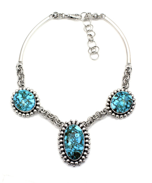 Three Stone Kingman Turquoise Necklace-Jewelry-Artie Yellowhorse-Sorrel Sky Gallery